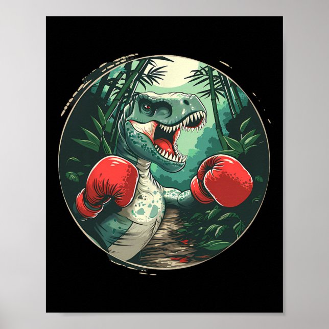 Affiche Boxe Dinosaure Boxer Dino Kickboxing T-rex Boxe (Devant)