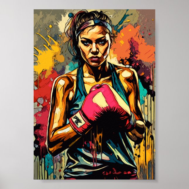 Affiche Boxe Femme Moderne Fighter Arts Martiaux Portrait (Devant)