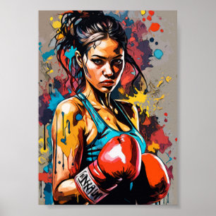 Affiche Boxe fille Pop Art Fighter Martial Arts Portrait