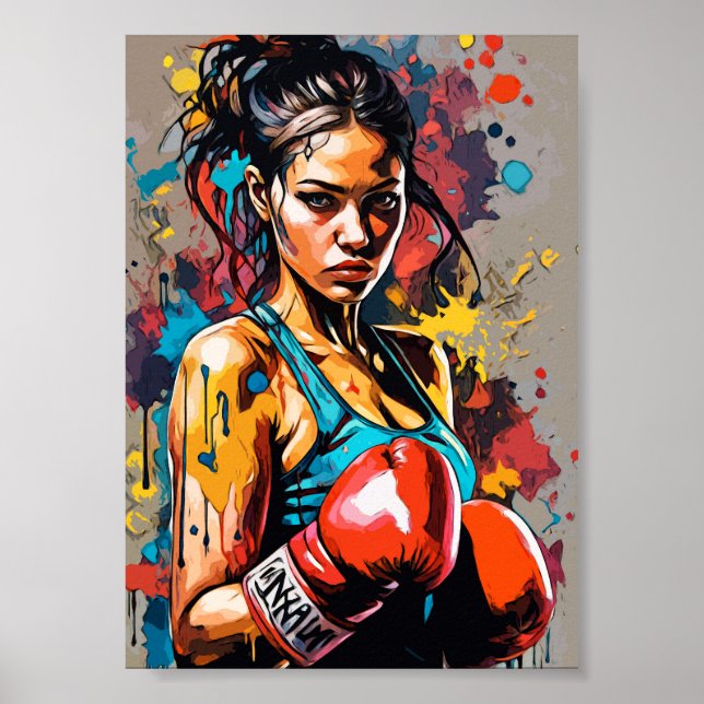 Affiche Boxe fille Pop Art Fighter Martial Arts Portrait (Devant)