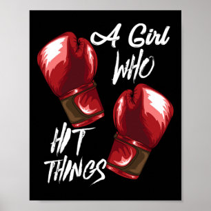 Affiche Boxe Kickboxing Féminin Une Fille Qui Frappe Des C