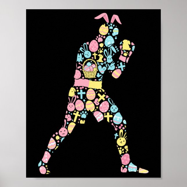 Affiche Boxe Lapin Oeuf de Pâques Fête de Pâques Femmes Ho (Devant)