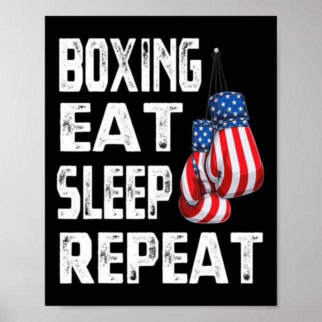 Affiche Boxe Manger Dormir Répéter Gym Boxeur Kickboxing M (Devant)