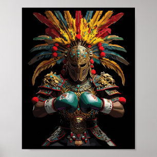Affiche Boxe mexicaine puissance guerrière aztèque