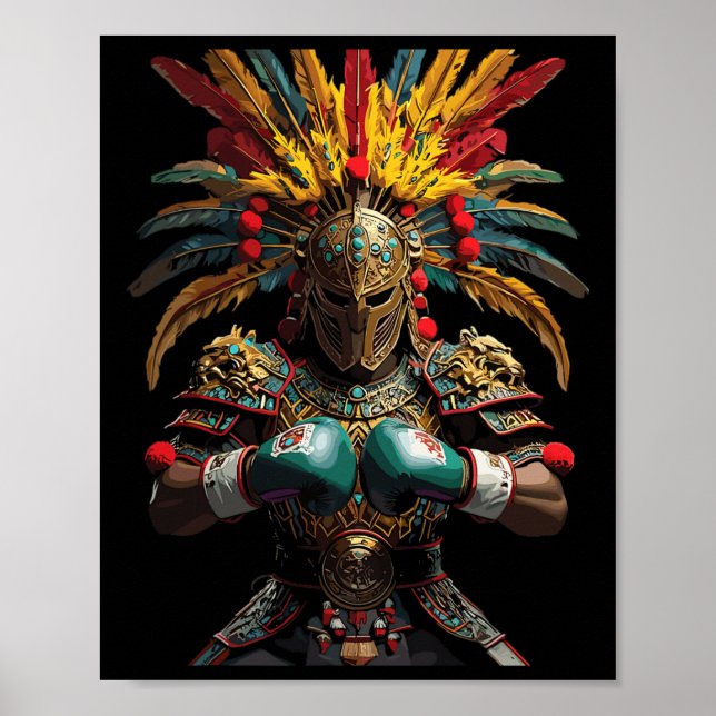 Affiche Boxe mexicaine puissance guerrière aztèque (Devant)