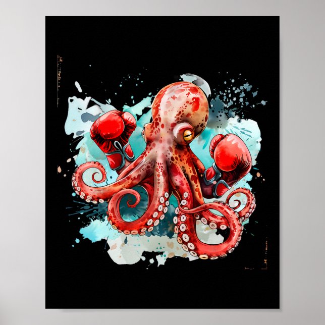 Affiche Boxe Octopus Lover Ocean Sea Creature Boxer Kick (Devant)