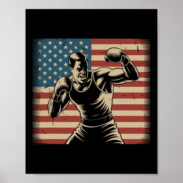 Affiche Boxe patriotique Drapeau américain Joueur de boxe  (Devant)