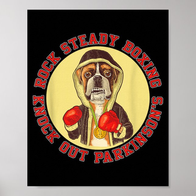 Affiche Boxe Rock Steady Parkinsons - Chien Boxeur avec Ro (Devant)