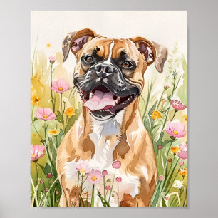 Affiche Boxer Chien Aquarelle Imprimer - Cute Boxer Wall A