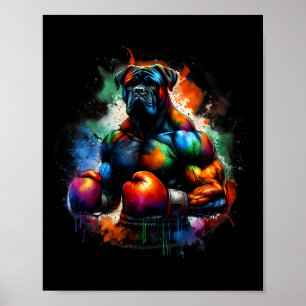 Affiche Boxer chien de kickboxing ou boxe drôle éclaboussu