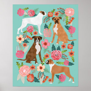 Affiche Boxer Chien Floral Art Imprimer