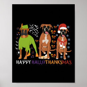 Affiche Boxer Chien Heureux Hallothanksmas Noël Amateur de