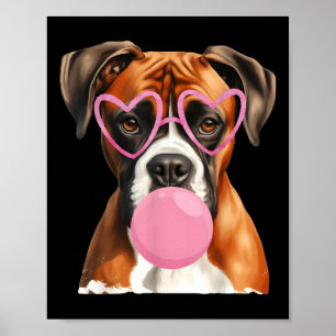 Affiche Boxer Chien soufflant Bubble Gum Saint Valentin