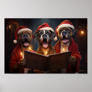 Affiche Boxer Chiens Noël Caroling Festive Fête