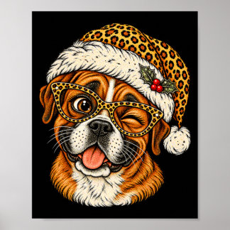 Affiche Boxer de Noël drôle avec chapeau de Père Noël léop