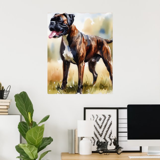 Affiche Boxer Dog à l'aquarelle (Bureau à domicile)