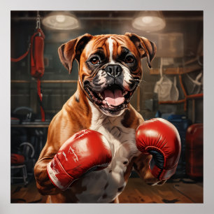 Affiche Boxer Dog Practicing Box dans la salle de gym Vint