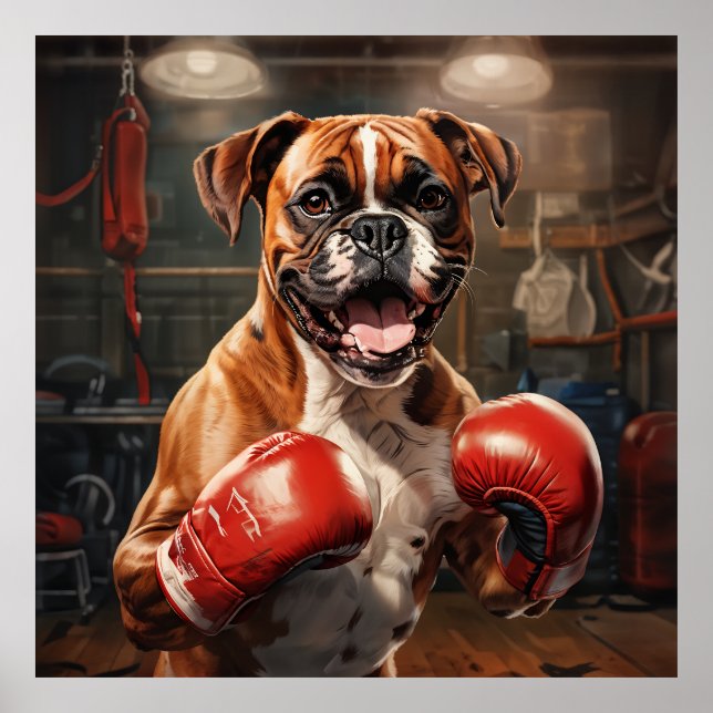 Affiche Boxer Dog Practicing Box dans la salle de gym Vint (Devant)