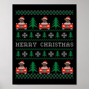Affiche Boxer équitation voiture rouge laide chien de Noël