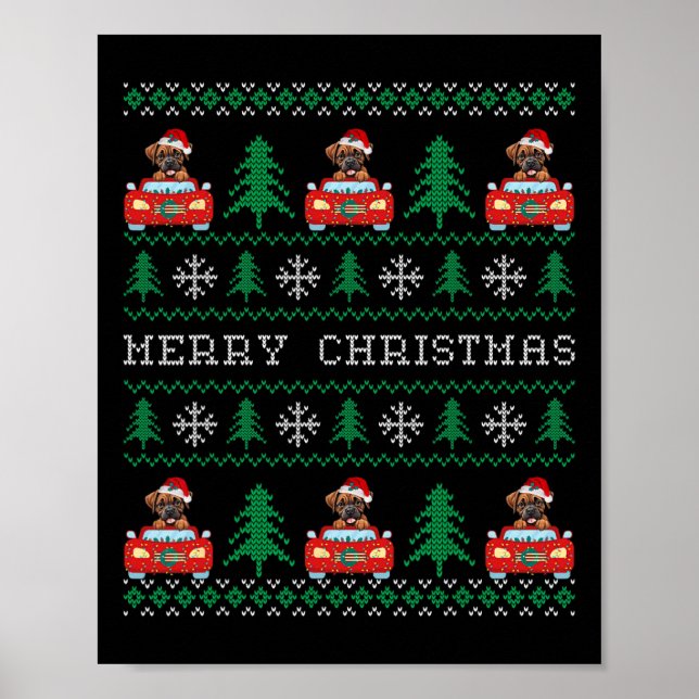 Affiche Boxer équitation voiture rouge laide chien de Noël (Devant)