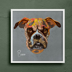 Affiche Boxer fou peint à la main
