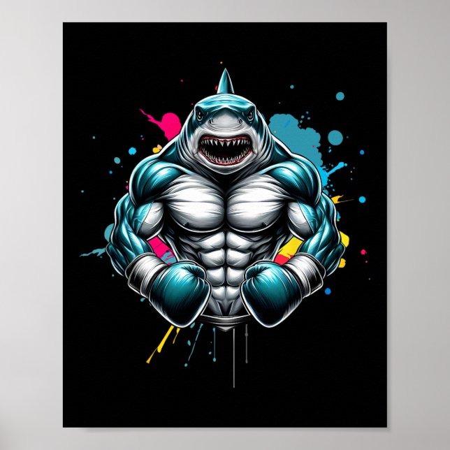 Affiche Boxer Funny Shark Boxer Idéal Pour Amateur De Boxe (Devant)