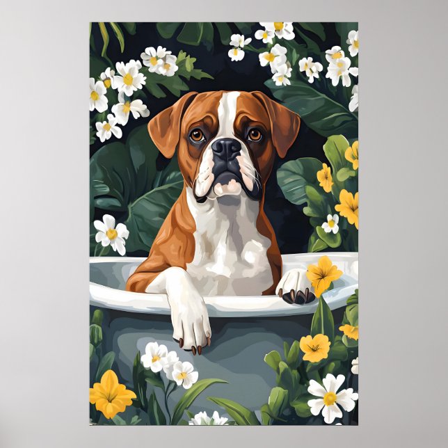 Affiche Boxer In Bathtub Poster, Funny Dog Poster, Boxer (Devant)