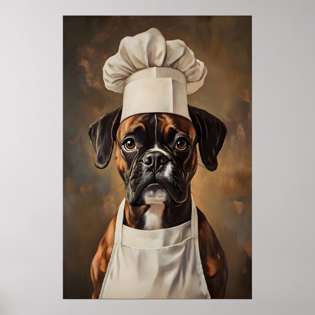 Affiche Boxer In Chefs Hat Poster, Pet Poster, Boxer In (Devant)