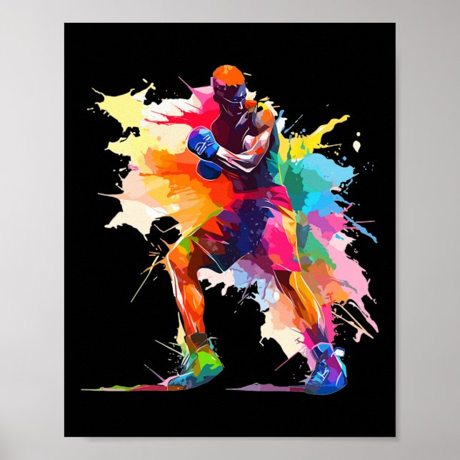 Affiche Boxer Man Boxing Paint Splash Kickboxer Kickboxer (Devant)