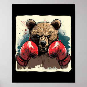 Affiche Boxer Ours Avec Gants De Boxe Kickboxing Boîte Drô