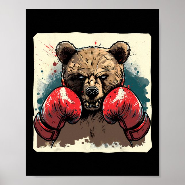 Affiche Boxer Ours Avec Gants De Boxe Kickboxing Boîte Drô (Devant)