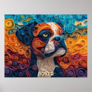Affiche Boxer papier Quilling Art Chien Portrait