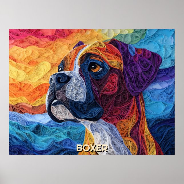 Affiche Boxer papier Quilling Art Chien Portrait (Devant)