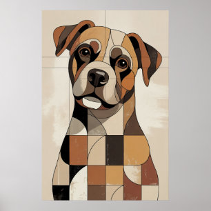 Affiche Boxer Patchwork - Chien Géométrique