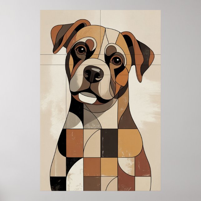 Affiche Boxer Patchwork - Chien Géométrique (Devant)