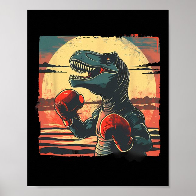 Affiche Boxeur Dinosaure Boxe Dino Kickboxing T-rex Boxe (Devant)