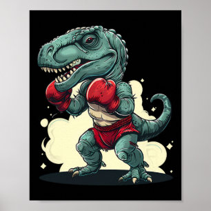 Affiche Boxeur Dinosaure Boxe Dino Kickboxing T-rex Boxe