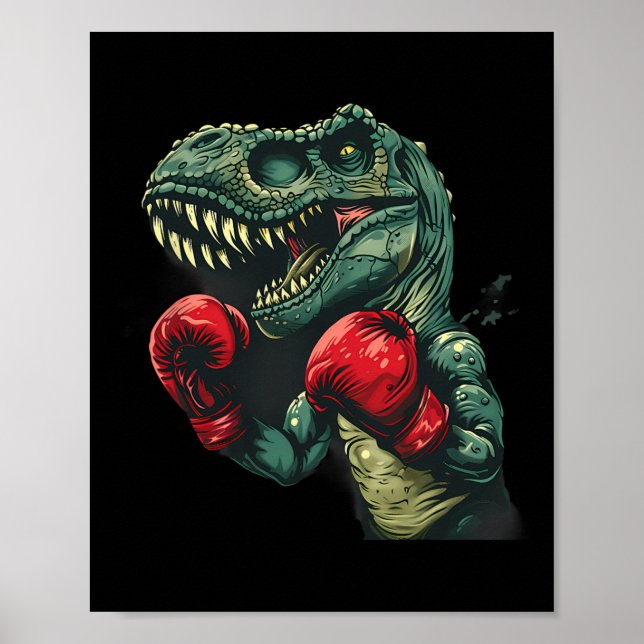 Affiche Boxeur Dinosaure Boxeur Dino Kickboxing T-rex Boxe (Devant)