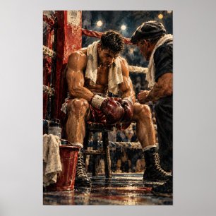 Affiche Boxeur et entraîneur entre les rounds coin de boxe