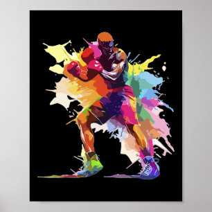 Affiche Boxeur Homme Boxe Peinture Éclaboussure Kickboxeur