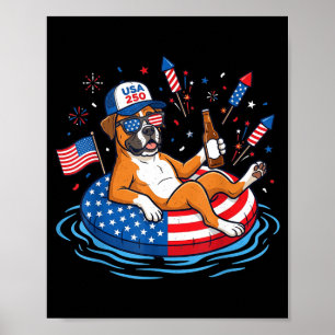 Affiche Boxeur rétro bière usa 250e anniversaire 4 juillet