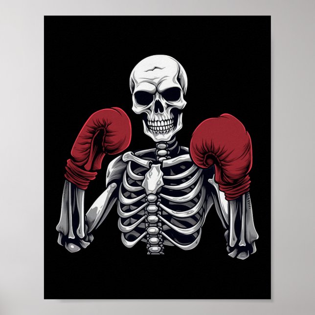 Affiche Boxeur squelette Boxe Kickboxing Halloween Arts ma (Devant)