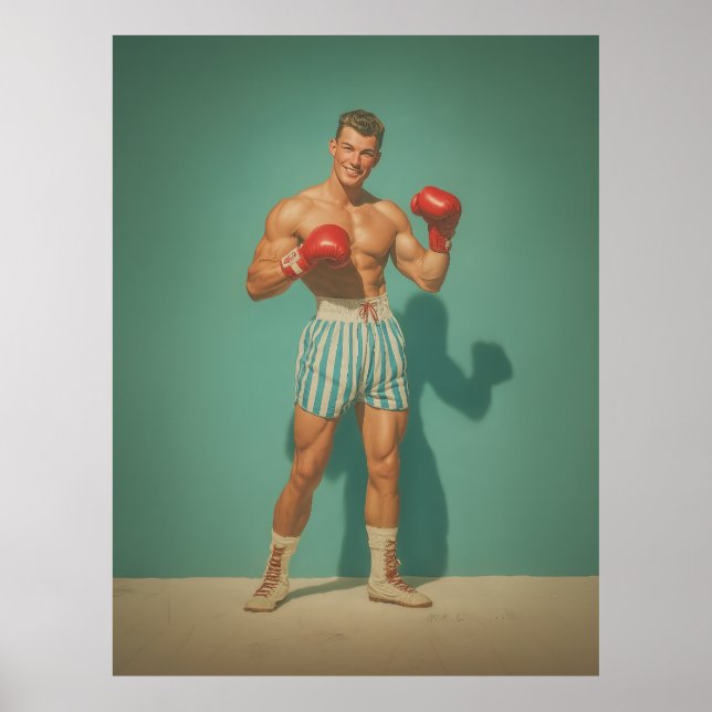 Affiche Boxeur Vintage En Short À Rayures (Devant)