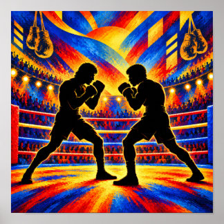 Affiche Boxeurs en silhouette de combat