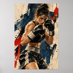 Affiche Boxeuse en garde contemporaine Boxe W