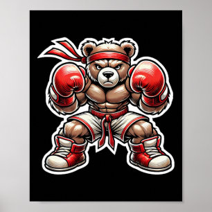 Affiche Boxing Bear arts martiaux rue Grizzly Muay Thai