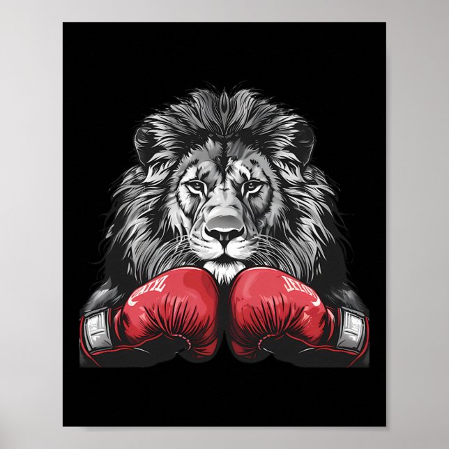 Affiche Boxing Lion Portrait Motif Wildlife Kickboxing Lov (Devant)