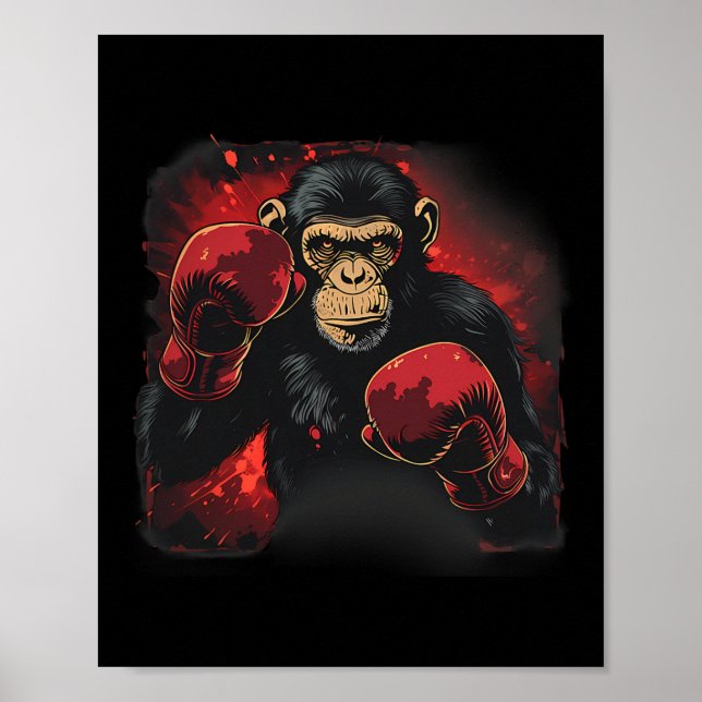 Affiche Boxing Monkey With Boxing Gloves Kickboxing Funny  (Devant)