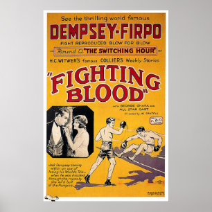 Affiche BOXING Vintage JACK DEMPSEY BOX FILM Fighting Bloo