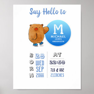 Affiche BOY BABY STATS Détails de naissance Faire-part Kee